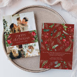 3 Foto Anpassningsbar Message Red Botanical jul Julkort<br><div class="desc">Den här samlingen har vattenfärgade röda blommigtar,  bär och vintergröna med modern och elegant typografi,  med ett botaniskt mönster baksida på vintern.</div>