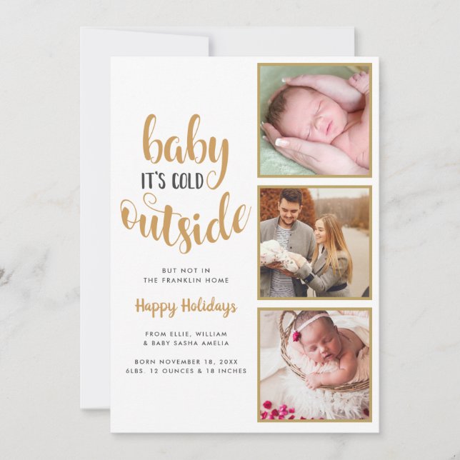 3 Foto Baby Det är kallt ute Födelse Tillkännagiva Julkort (Framsida)