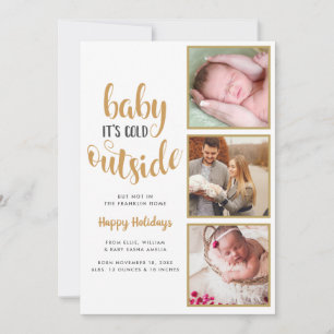 3 Foto Baby Det är kallt ute Födelse Tillkännagiva Julkort