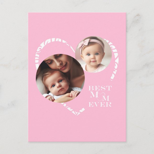 3-foto "Bästa Mamma någonsin" Stent Rosa och vithj Vykort (Framsida)