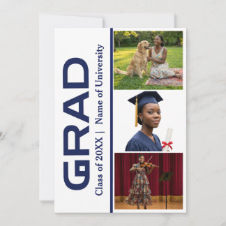 3 Foto Blå & Vit Examen Fest Inbjudan