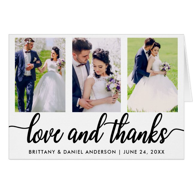 3 Foto Bröllop Kärlek och tack i vänteläge Hälsningskort (Framsidan Horizontal)