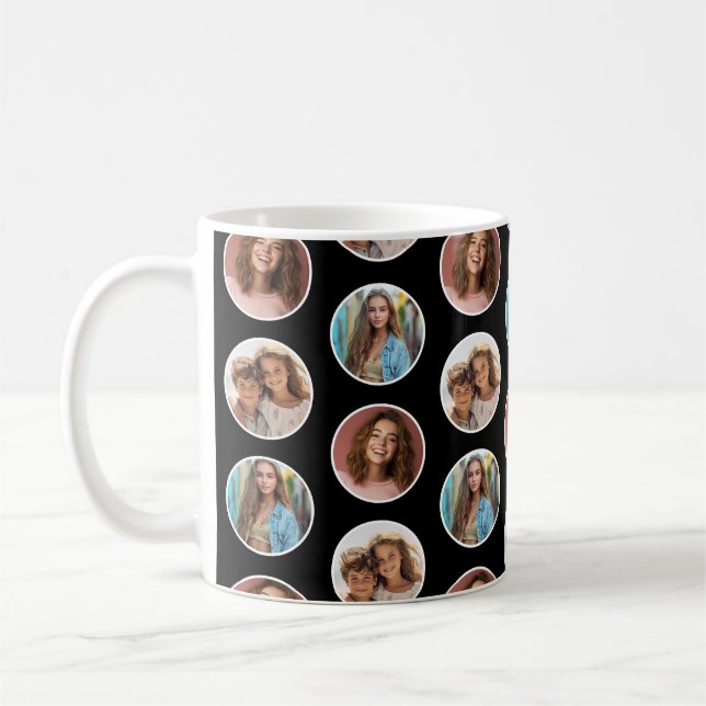 3 Foto Cirkulär Rand Collage - Svart Vitt Kaffemugg (Vänster)