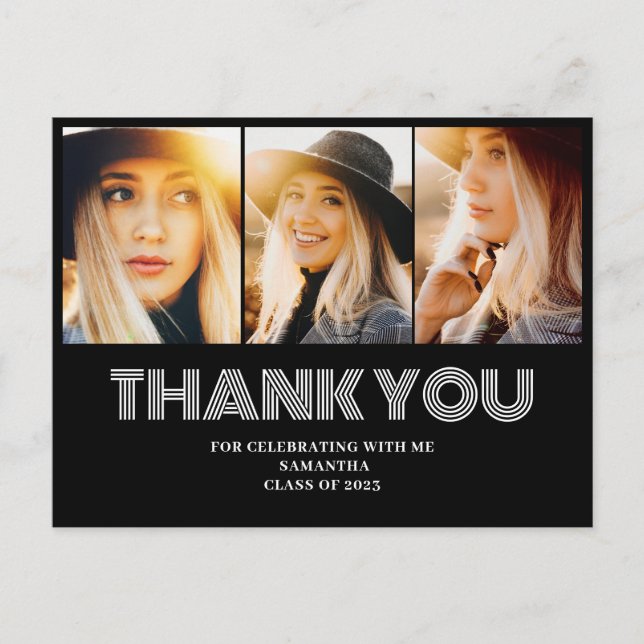 3 Foto Collage Examen Tacksamhets Postkort Vykort (Framsida)