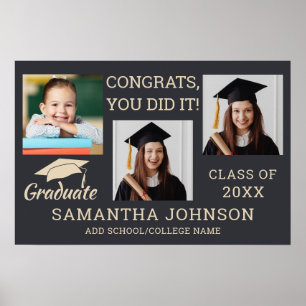 3 Foto Collage Grattis Examensår 2026 Grå Poster