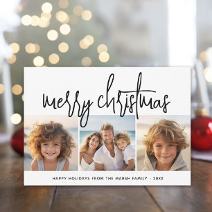 3 Foto Collage Script svart vit God Jul Julkort