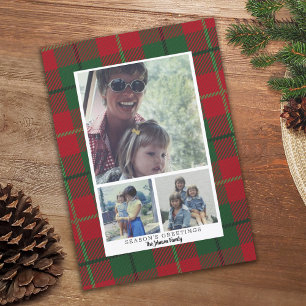 3 Foto Collage Season rödfärgad grönt Hälsning Julkort