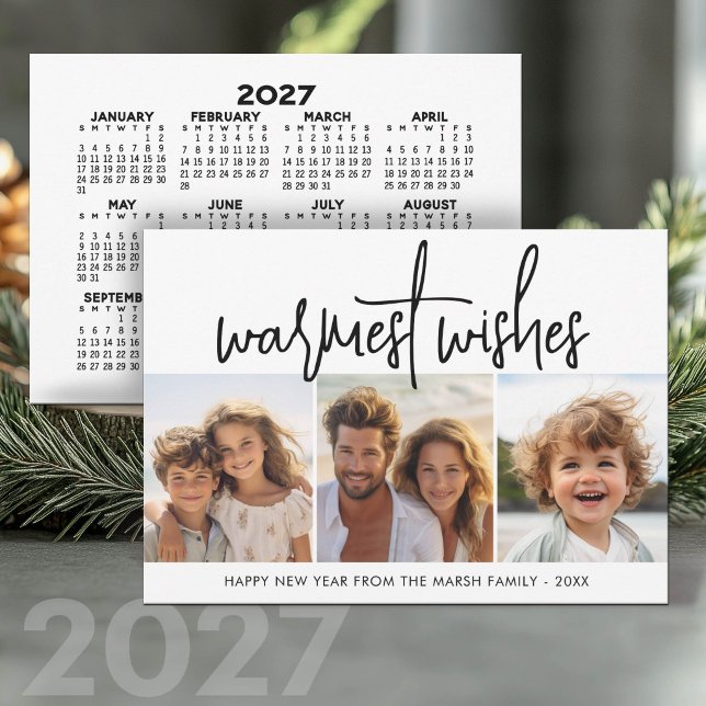 3 Foto Collage Skrift - 2027 Kalender GNY Julkort (Holiday Card with 2027 Calendar on the Back)