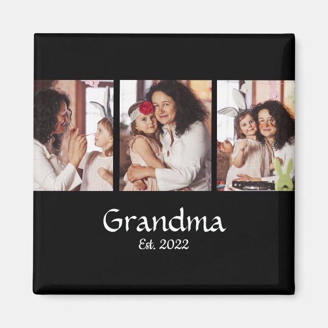 3 Foto Collage Svart Vitt Mormor Estblick Magnet (Framsidan)
