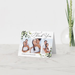 3 FOTO Elegant Eucalyptus Vattenfärgad Blommigt QR Tack Kort