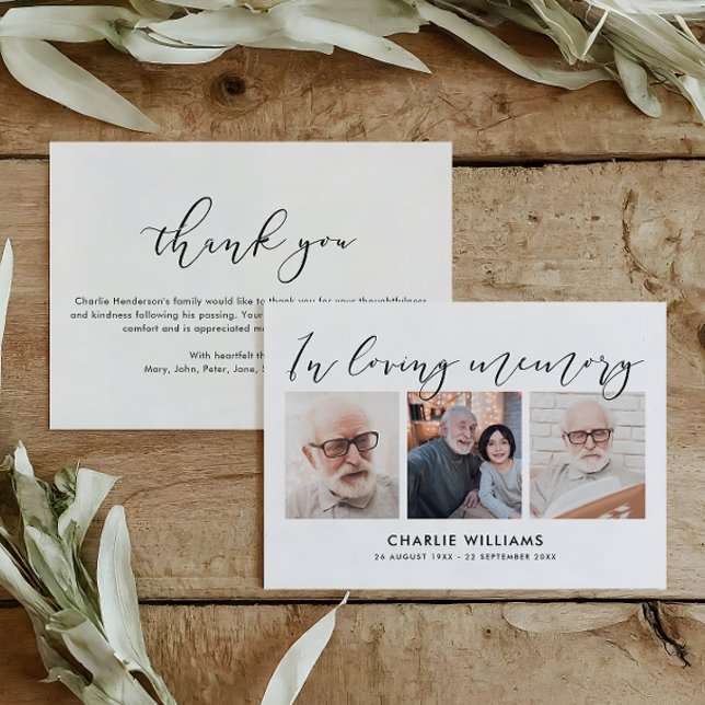 3-Foto Firande av Liv/ Begravning/Sorg Tack Kort (Skapare uppladdad)