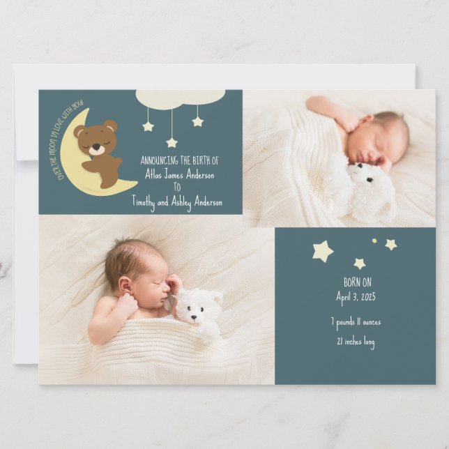 3 foto Födelsedag över Måne-björnen Julkort (Framsida)