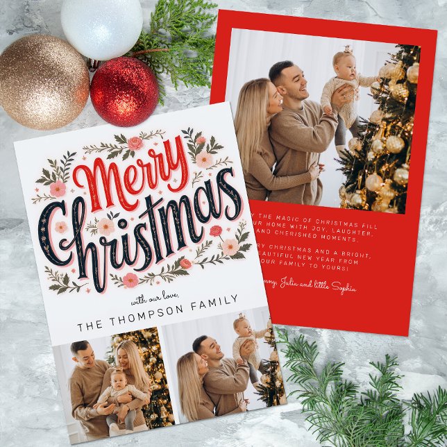 3 foto God jul botaniskt julkort (3 Photo Floral Christmas Card)