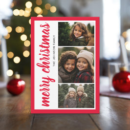 3 Foto God jul Red Gräns - Kalligrafi Julkort
