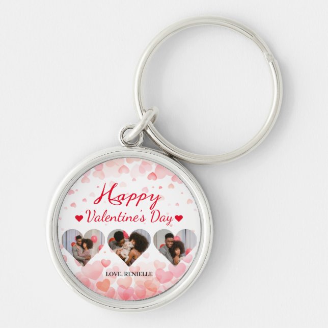 3 foto Heart collage valentines day par Rund Silverfärgad Nyckelring (Framsidan)