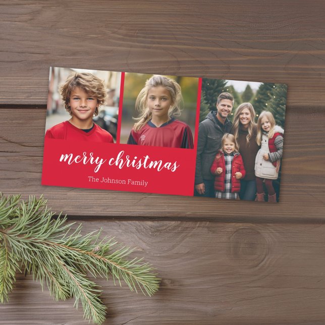 3 Foto - helt enkelt Red Holly - God jul Julkort (Add 3 photos to this online Christmas Card. Minimal and simple to use the template.)