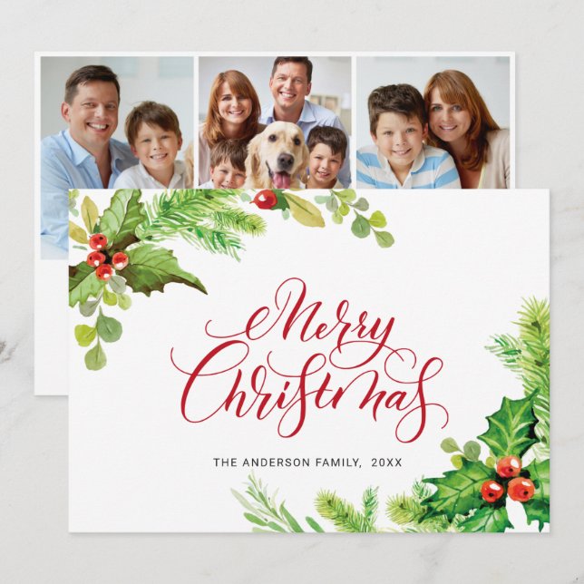 3 FOTO Julgrönt Julhälsning Julkort (Fram/baksida)