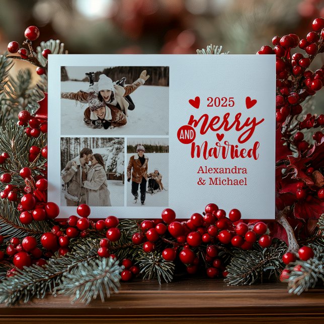 3 Foto Minimalistisk Glad och Gift  Julkort (Skapare uppladdad)