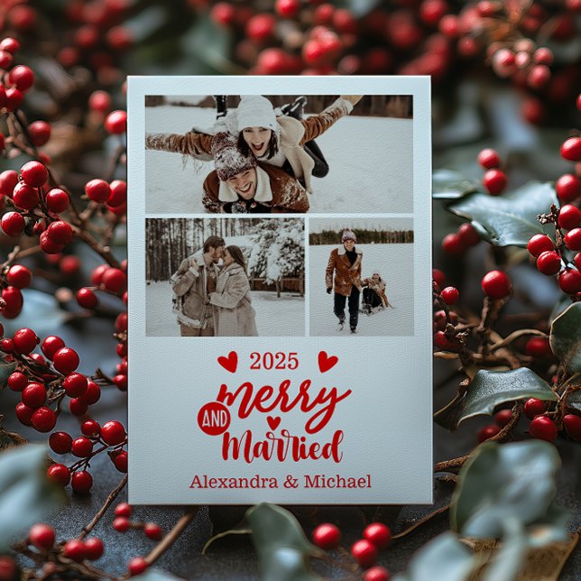 3 Foto Minimalistisk Glad och Gift  Julkort (Skapare uppladdad)