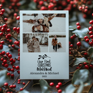 3 Foto Minimalistisk Vår Första Jul Som Gifta Julkort