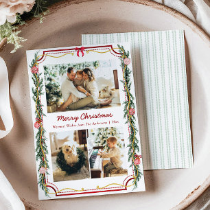 3 Foto Modern botaniska juldräkt och blad Julkort