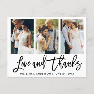 3 Foto Modern Brush Script Bröllop Kärlek Tack Vykort