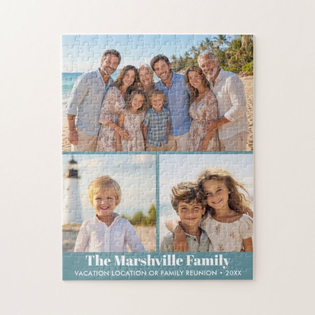 3 Foto Modern collage med familjtext Pussel (Vertikal)