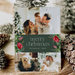 3 Foto Mörk grönt botaniskt God jul-kort Julkort<br><div class="desc">Den här samlingen har vattenfärgade röda blommigtar,  bär och vintergröna med modern och elegant typografi,  med ett botaniskt mönster baksida på vintern.</div>