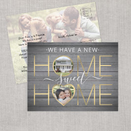3 Foto New Home Sweet Home Rustic Faux Wood Guld Meddelande Vykort