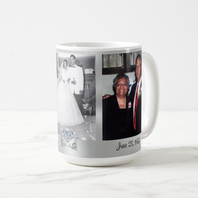 3 foto och dina textdiamantbröllopmuggar kaffemugg (Framsida höger)