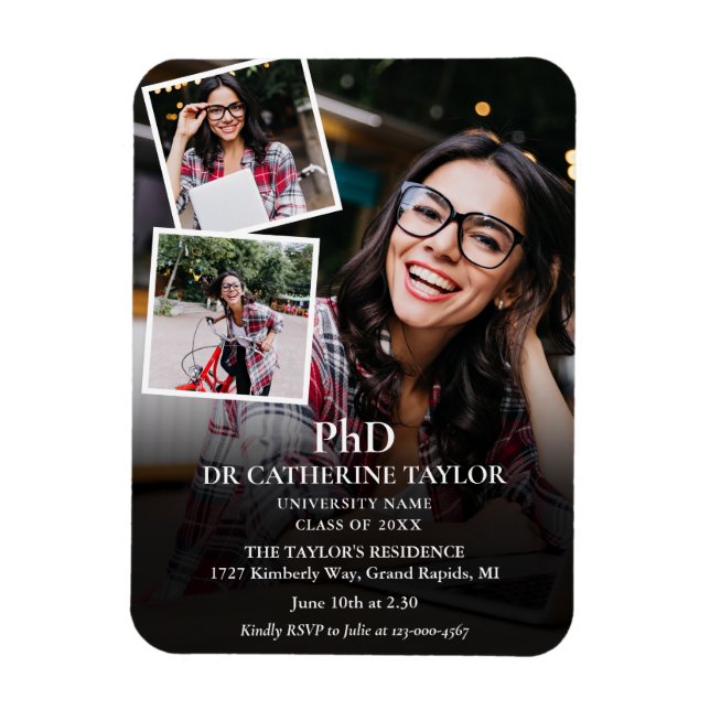 3 Foto PhD Examen Festlig Invitation Mag Magnet (Vertikal)
