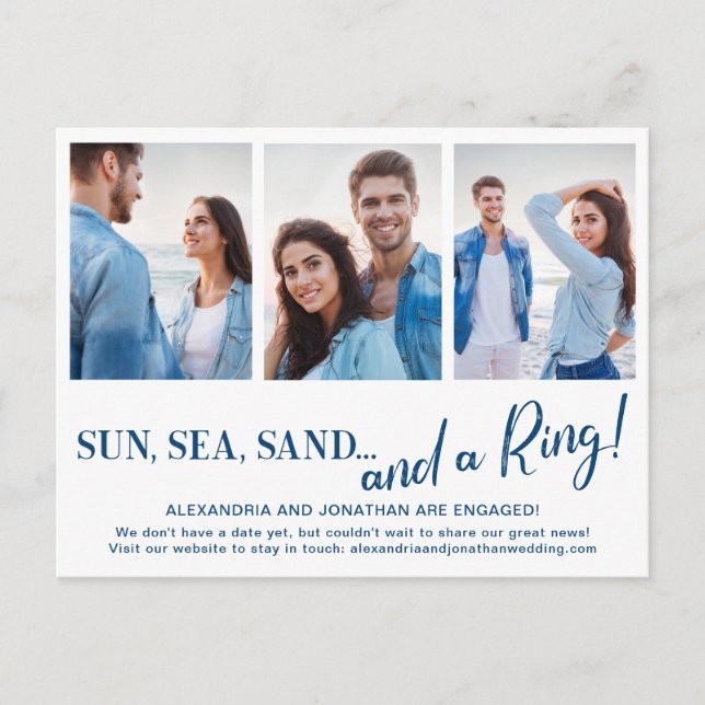 3 Foto Strand Förlovningskort Meddelande Vykort (Framsida)