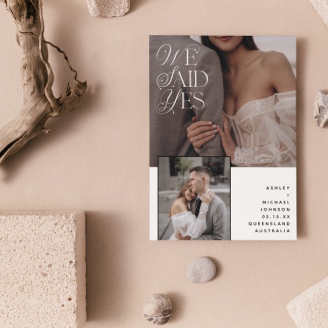 3 Foto Vi sa endast ja Vit övertäckning Inbjudningar (We Eloped! You're Invited to Celebrate With Us at Our Reception. 🥂💕)