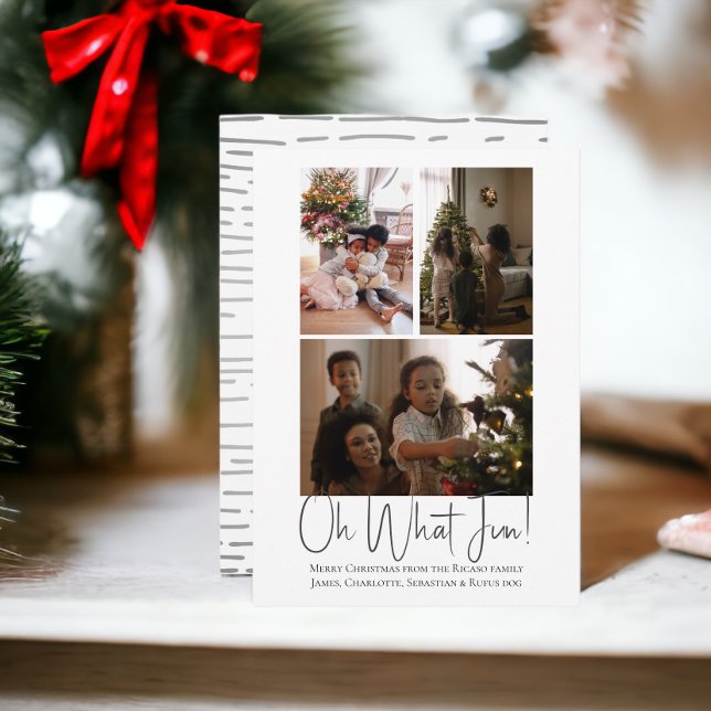 3 Foto: Vilken Roligt julmall? Julkort (Oh what fun, 3 photo template Christmas flat card from Ricaso. Add your own photographs and text)
