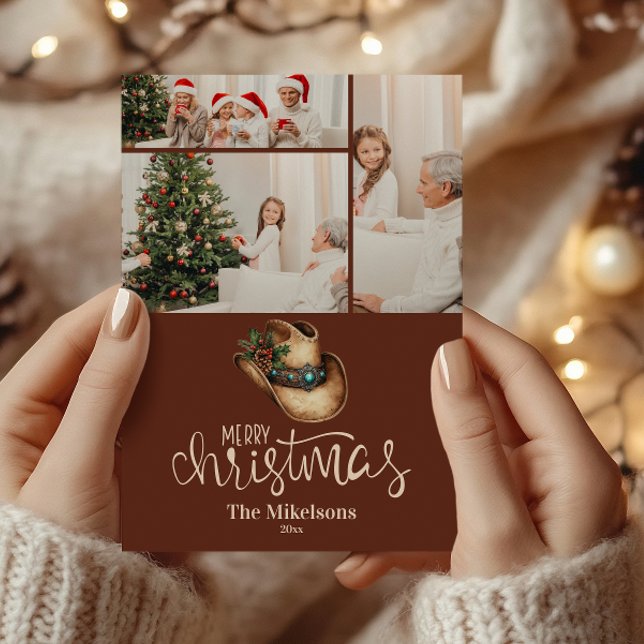 3 Foto Western Cowboy Hat-jul Julkort (Skapare uppladdad)