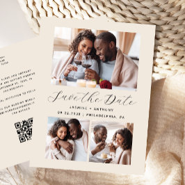 3-Fotocollage QR-kod Beige Spara datum Vykort