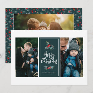 3 Fotofärgad Elegant Holly JulGrönt Julkort