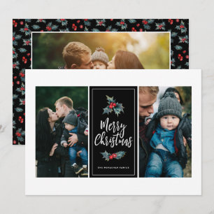 3 Fotofärgad Elegant Holly Svart jul Julkort