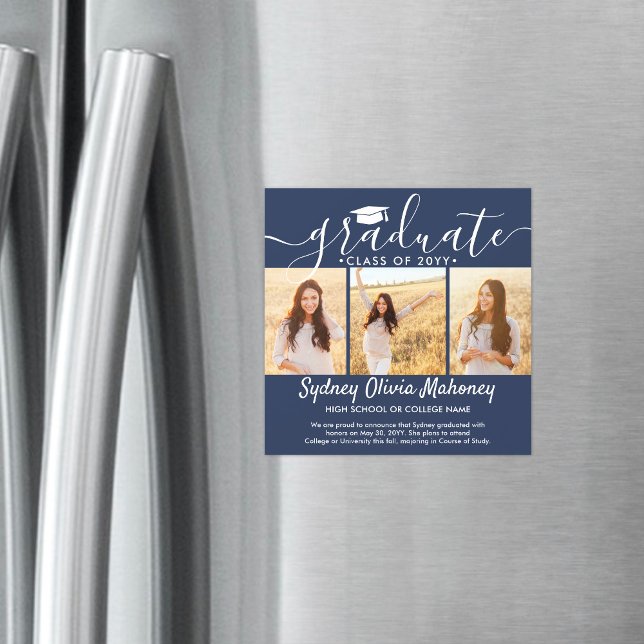 3 Fotoflottans blå magnetiska Studenten-meddelande Magnetisk Inbjudningskort (Skapare uppladdad)