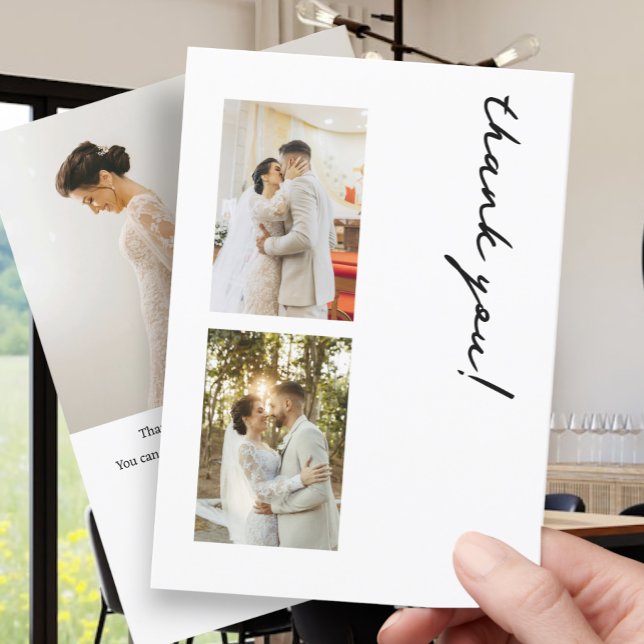 3 Fotografier Personlig Bröllop Tack Kort (3 Photographs Personalized Wedding Thank You Cards from Ricaso. Black & white Modern typography)