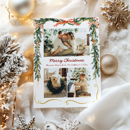 3 Fotojul Greenery Garlands och Bow Julkort