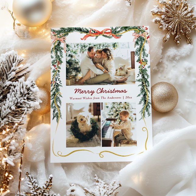 3 Fotojul Greenery Garlands och Bow Julkort (Skapare uppladdad)