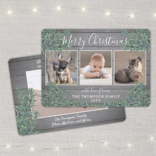 3 Fotojul Grey & Rustic Grått Wood Julkort