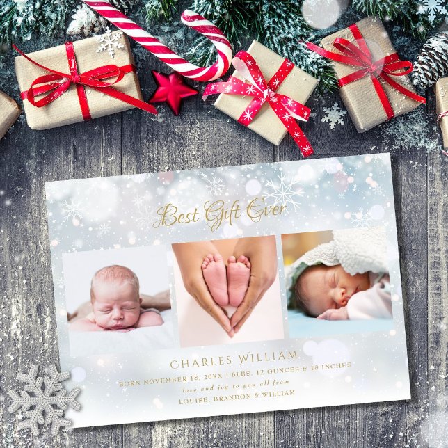 3 Fotojulvinter Frost Birth Notice Julkort (Skapare uppladdad)
