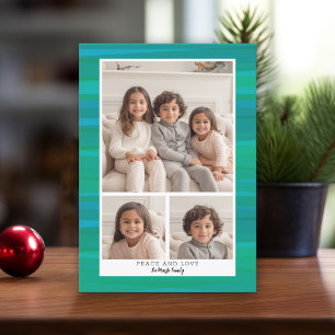 3 Fotokollage - Blå Grönt Vattenfärgad jul Julkort