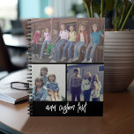 3 Fotokollage med skripttext - svart vitt Anteckningsbok<br><div class="desc">Ett roligt sätt att fånga minnen och  dem med vänner. Lägg till ett vågrät,  två kvadratiska bilder och din favoritbildtext för att göra en coola till vänner.</div>