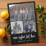 3 Fotokollage med skripttext - svart vitt Kökshandduk<br><div class="desc">Ett roligt sätt att fånga minnen och  dem med vänner. Lägg till ett vågrät,  två kvadratiska bilder och din favoritbildtext för att göra en coola till vänner.</div>