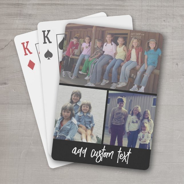 3 Fotokollage med svart skript Casinokort (Personalized Playing Cards - add your photos and text)