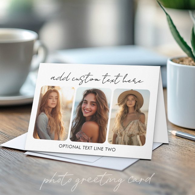 3 Fotokollage med trendig studsande skrift  Kort (Custom Photo Folded Greeting Card)