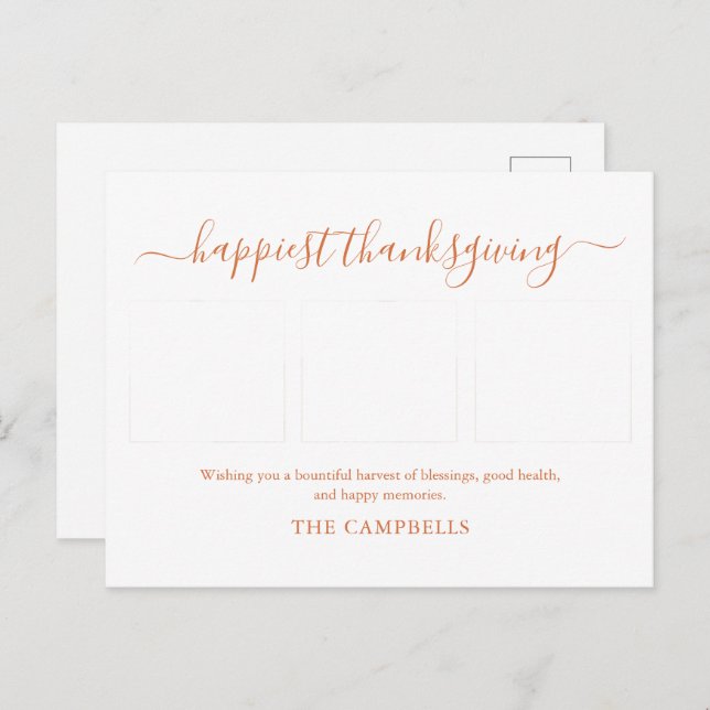 3 Fotokollage Modern Script-Thanksgiving Helg Vykort (Fram/baksida)